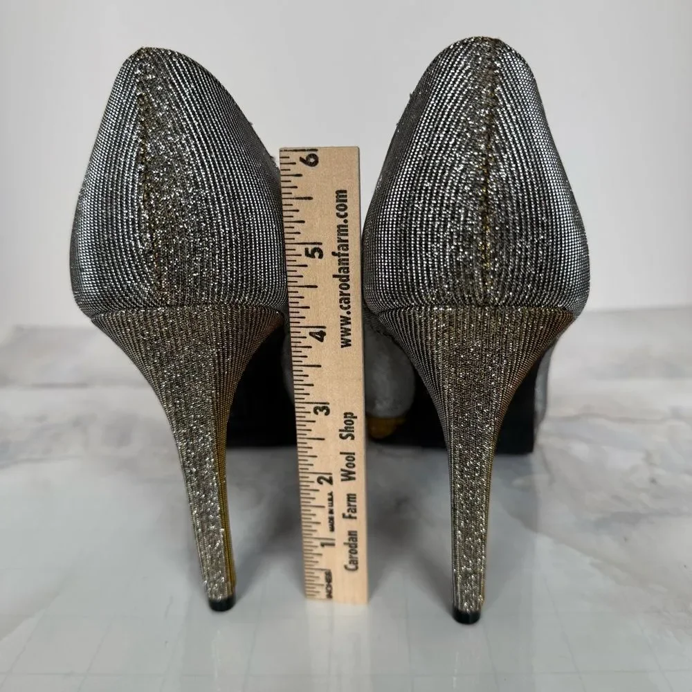 Metallic Shimmer Pumps High Heel Evening Shoes Wedding Bronze Gold-10 Wide